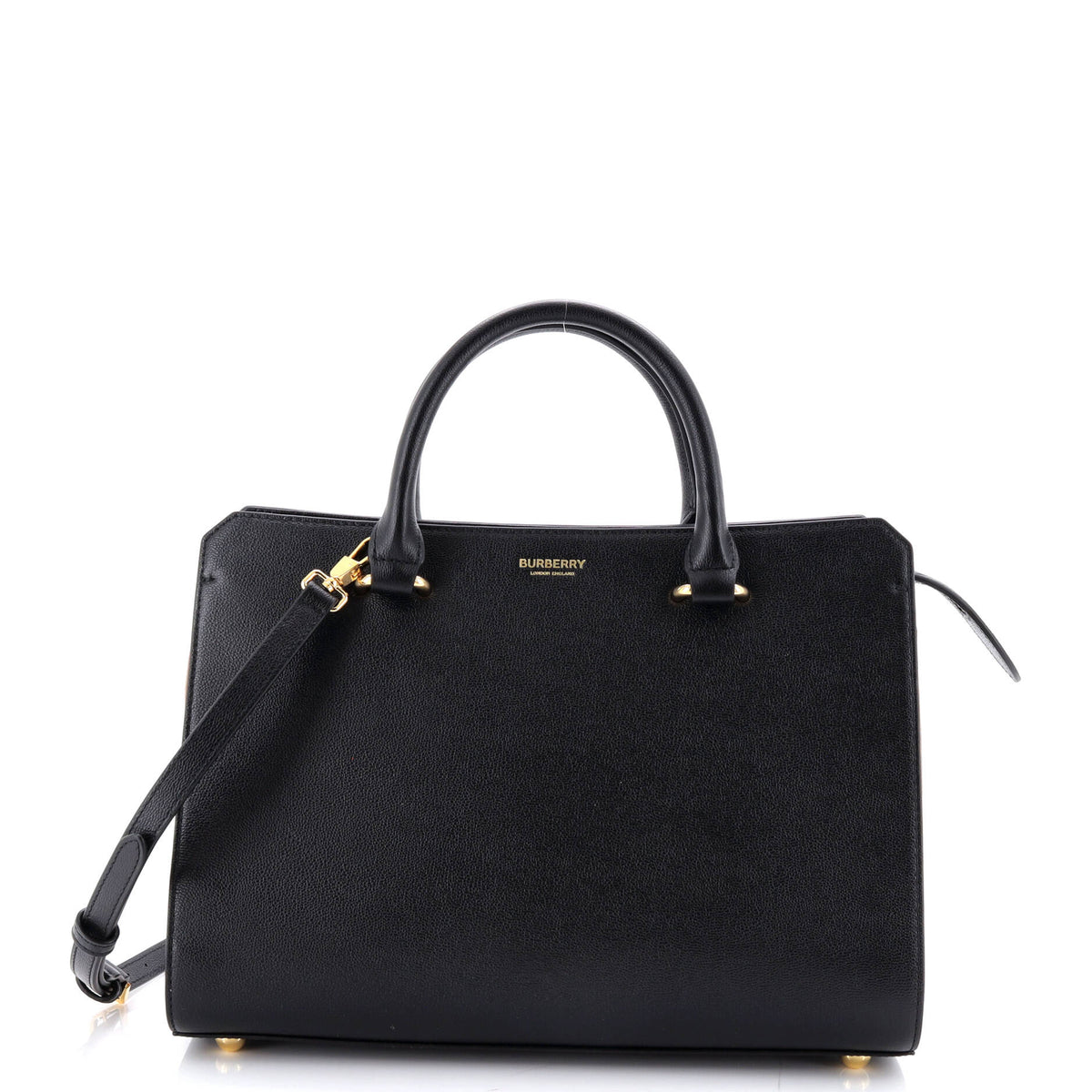 Burberry Banwell Tote Leather and House Check Canvas Small