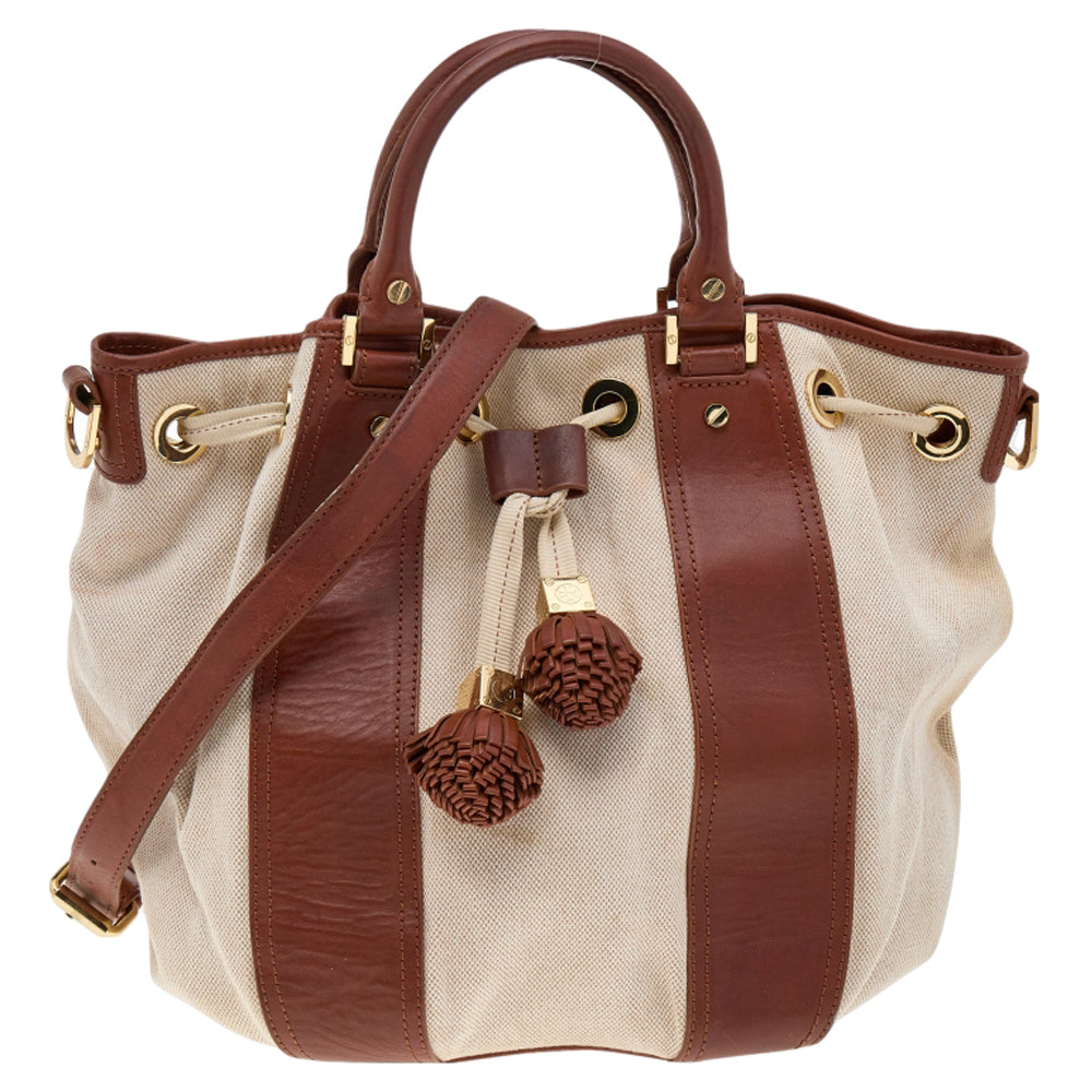 Tory Burch Brown/Beige Canvas And Leather Shoulder Bag