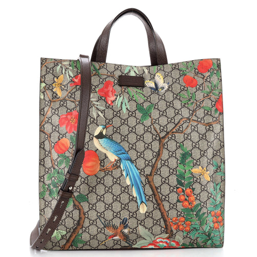 GUCCI Convertible Soft Open Tote Tian Print GG Coated Canvas Tall