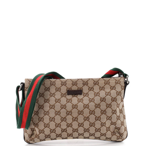 GUCCI Web Strap Messenger Bag GG Canvas Small