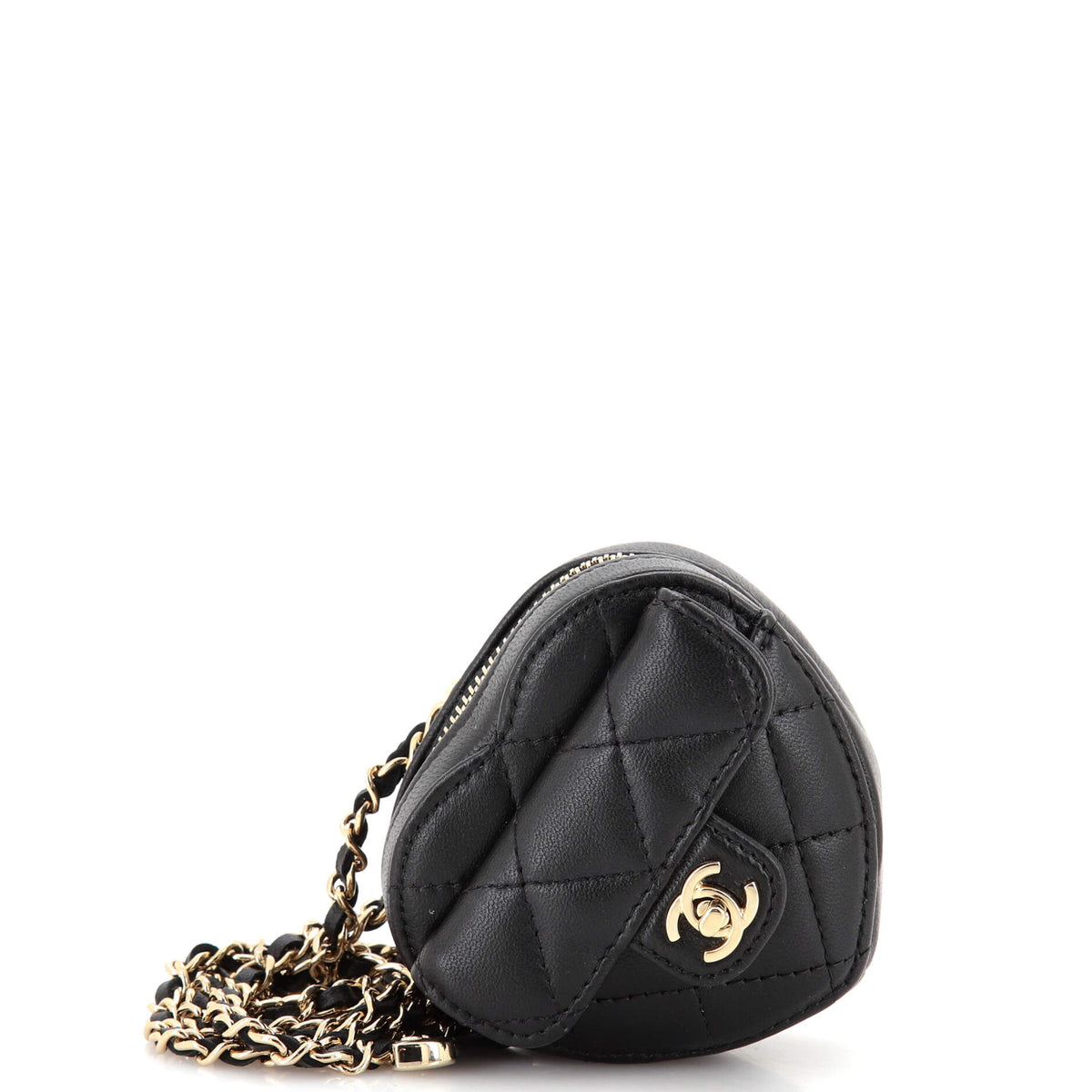 Chanel CHANEL CC in Love Heart Chain Necklace Zip Coin Purse Quilted Lambskin