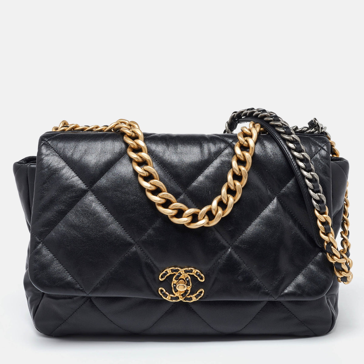 Chanel Black Quilted Leather Maxi 19 Shoulder Bag