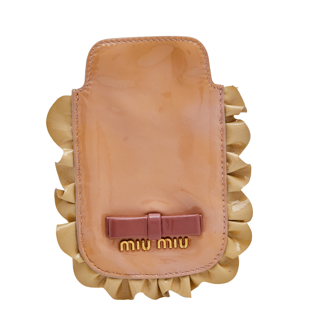 Miu Miu Beige Patent Leather Ruffle Phone Case