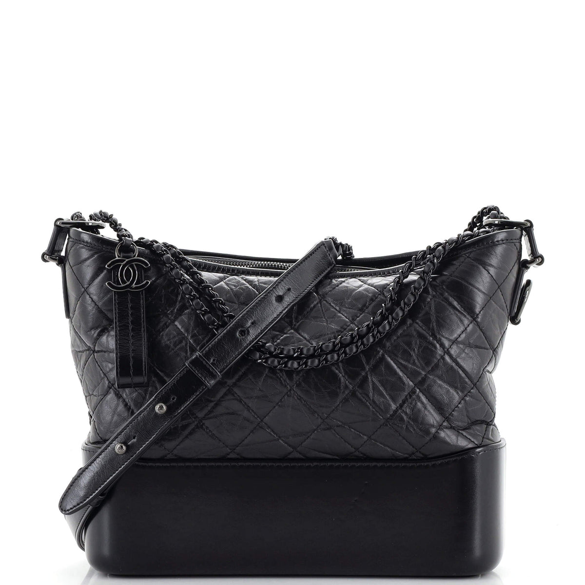 Chanel CHANEL So Black Gabrielle Hobo Quilted Aged Calfskin Medium