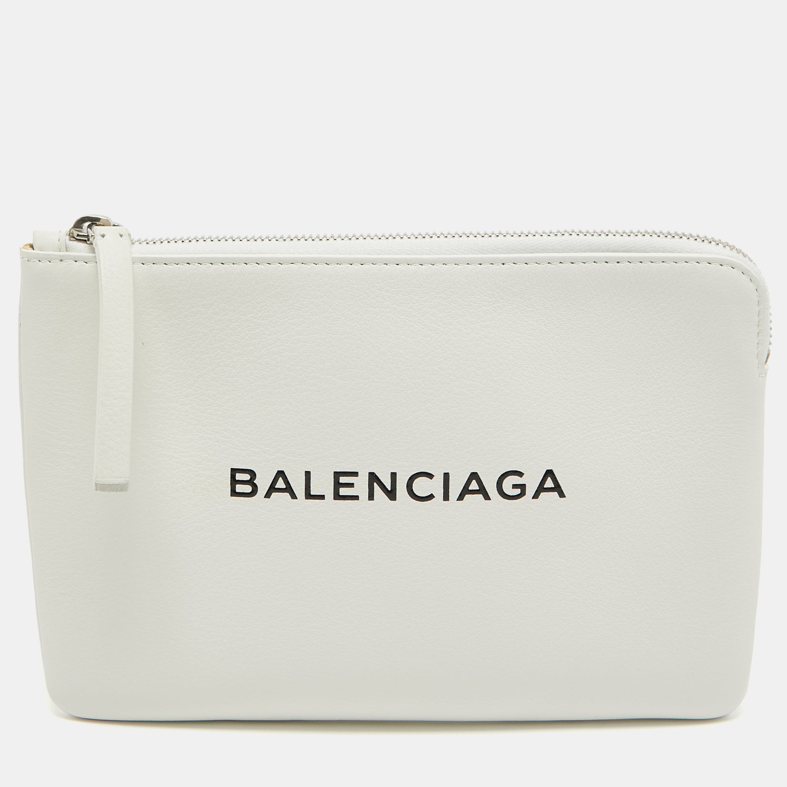 Balenciaga White Leather Zip Pouch