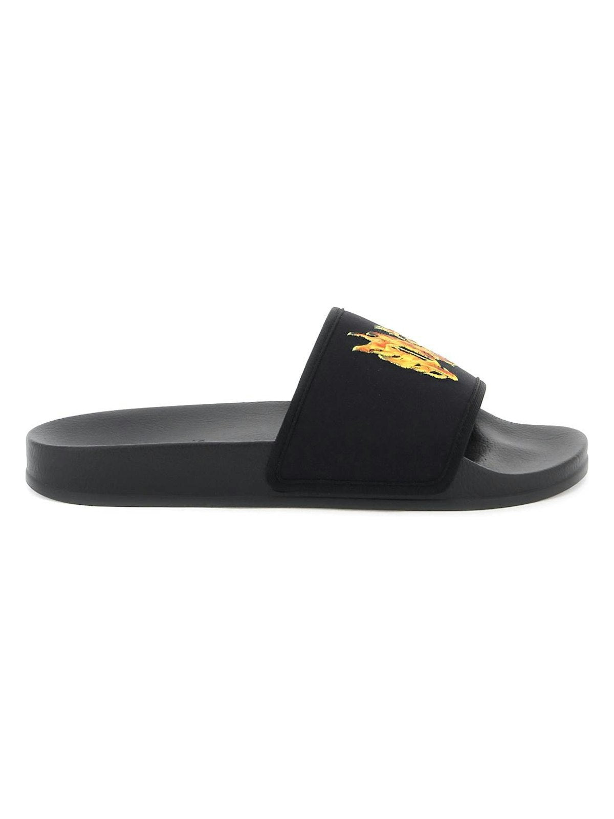 Palm Angels Men's Burning Monogram Slides in Black | Size 40 | PMIC010R24MAT002