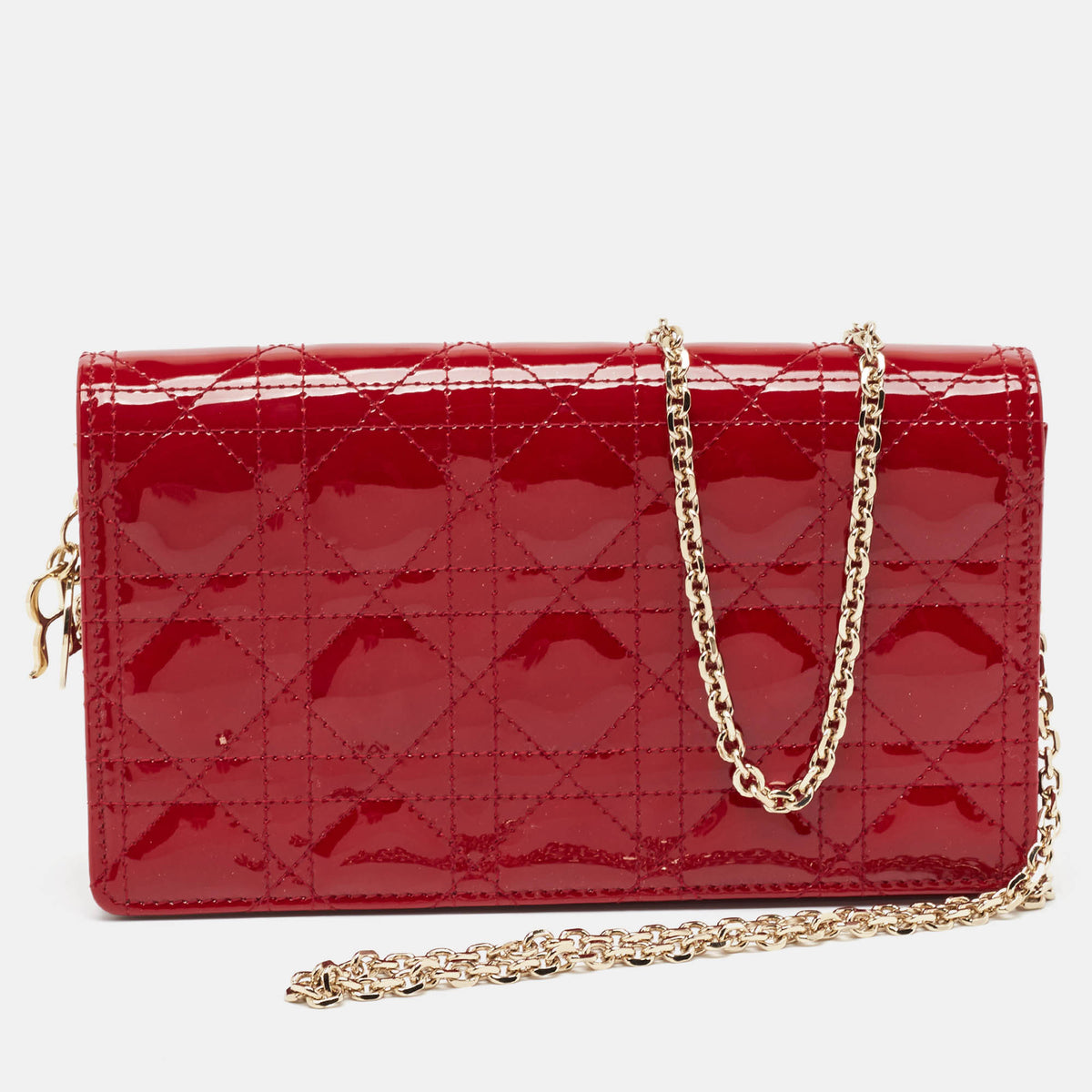 Dior Red Cannage Patent Leather Lady Chain Clutch