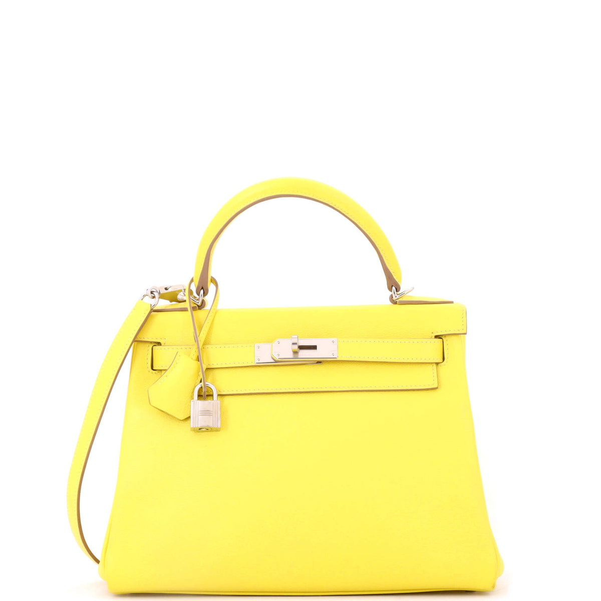 Herm?s Kelly Handbag Lime Evercolor with Palladium Hardware 28