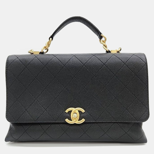 Black Caviar Leather Small Top Handle Bag