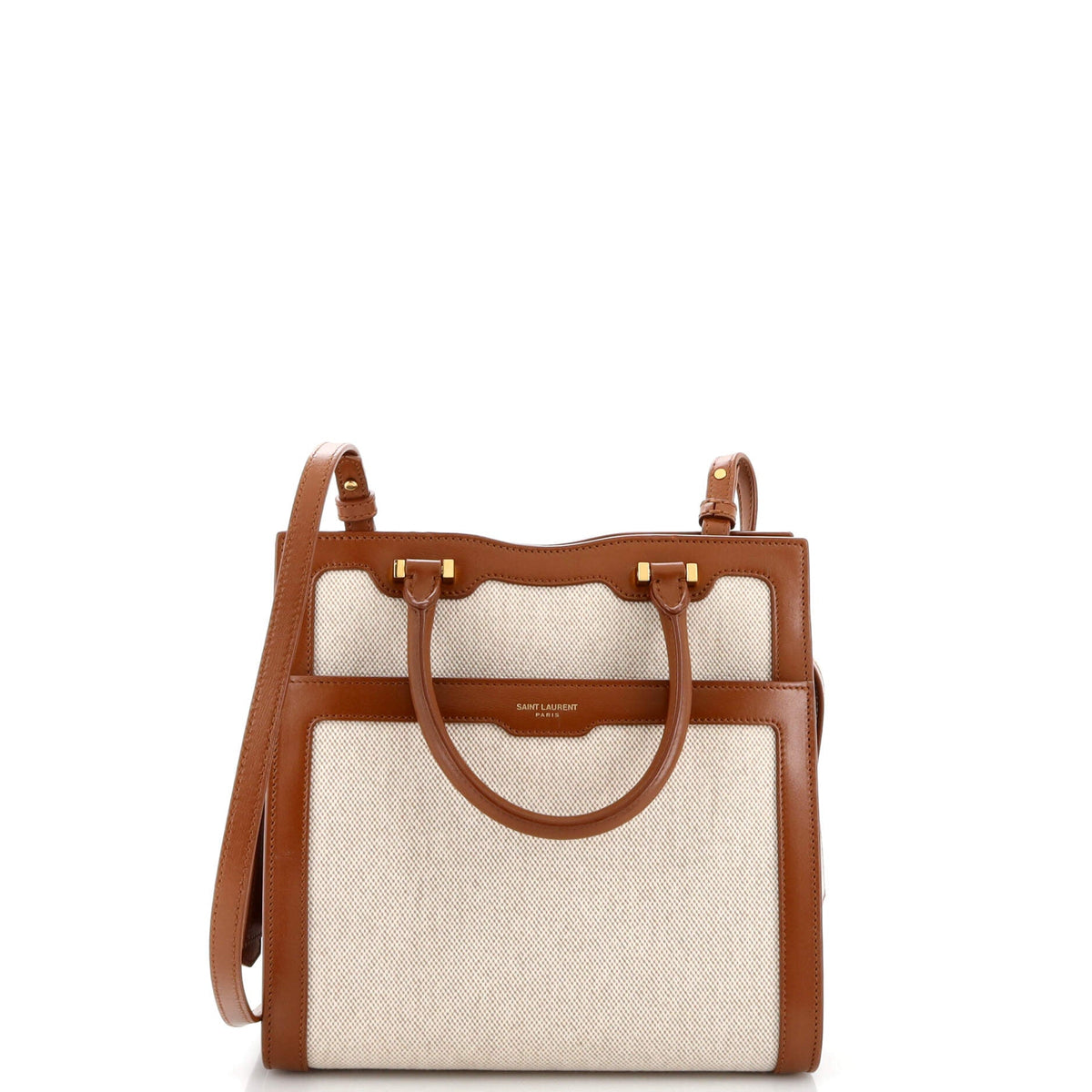 Saint Laurent Uptown Tote Canvas with Leather Small