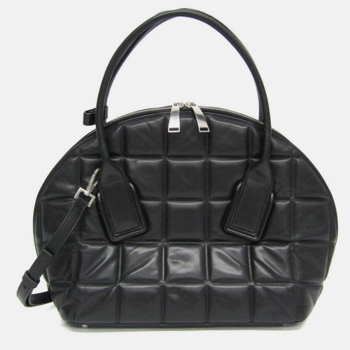 Black Padded Leather Medium BV Swoop Top Handle Bag