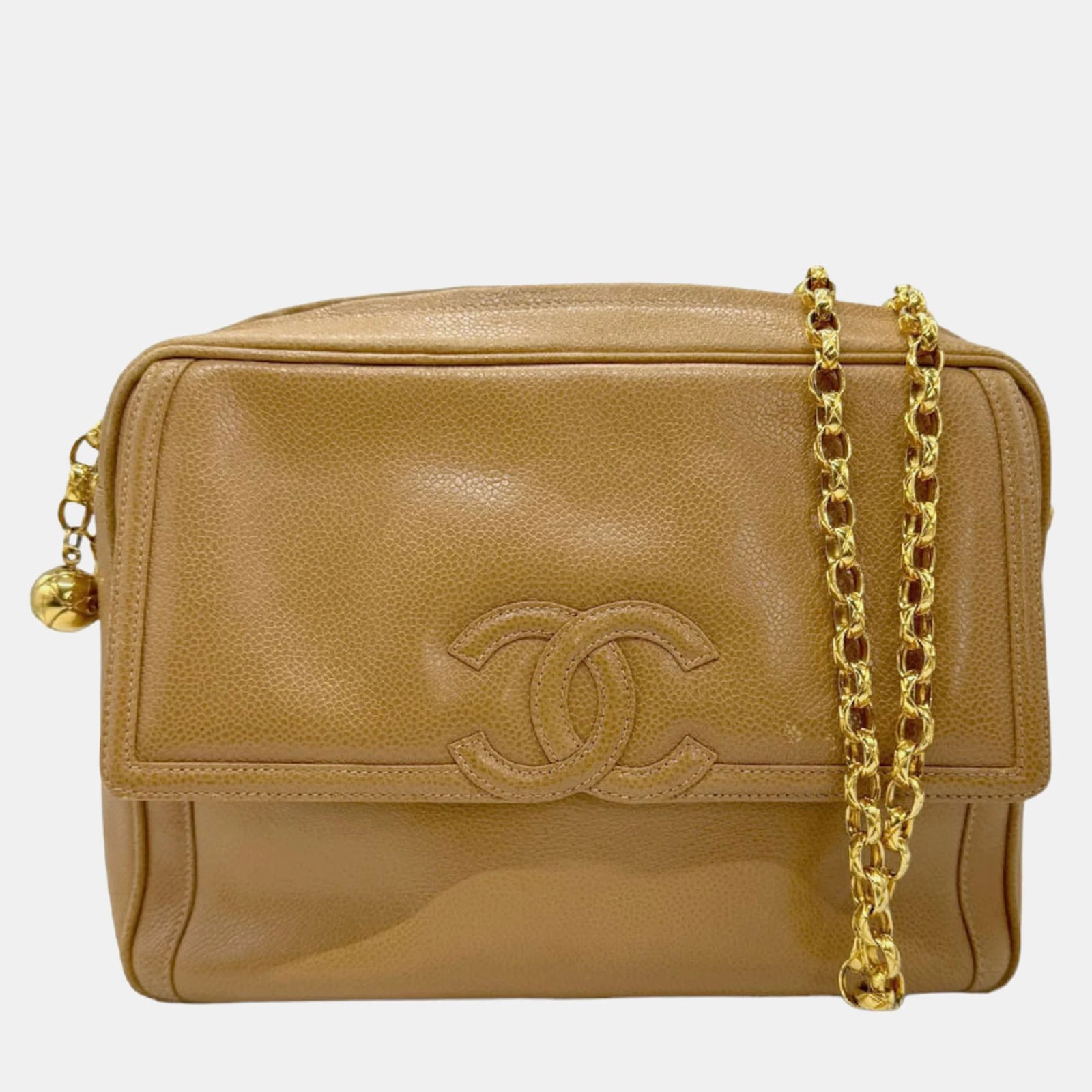 Chanel White Leather Large Caviar Cc Logo Flap Shoulder Bag