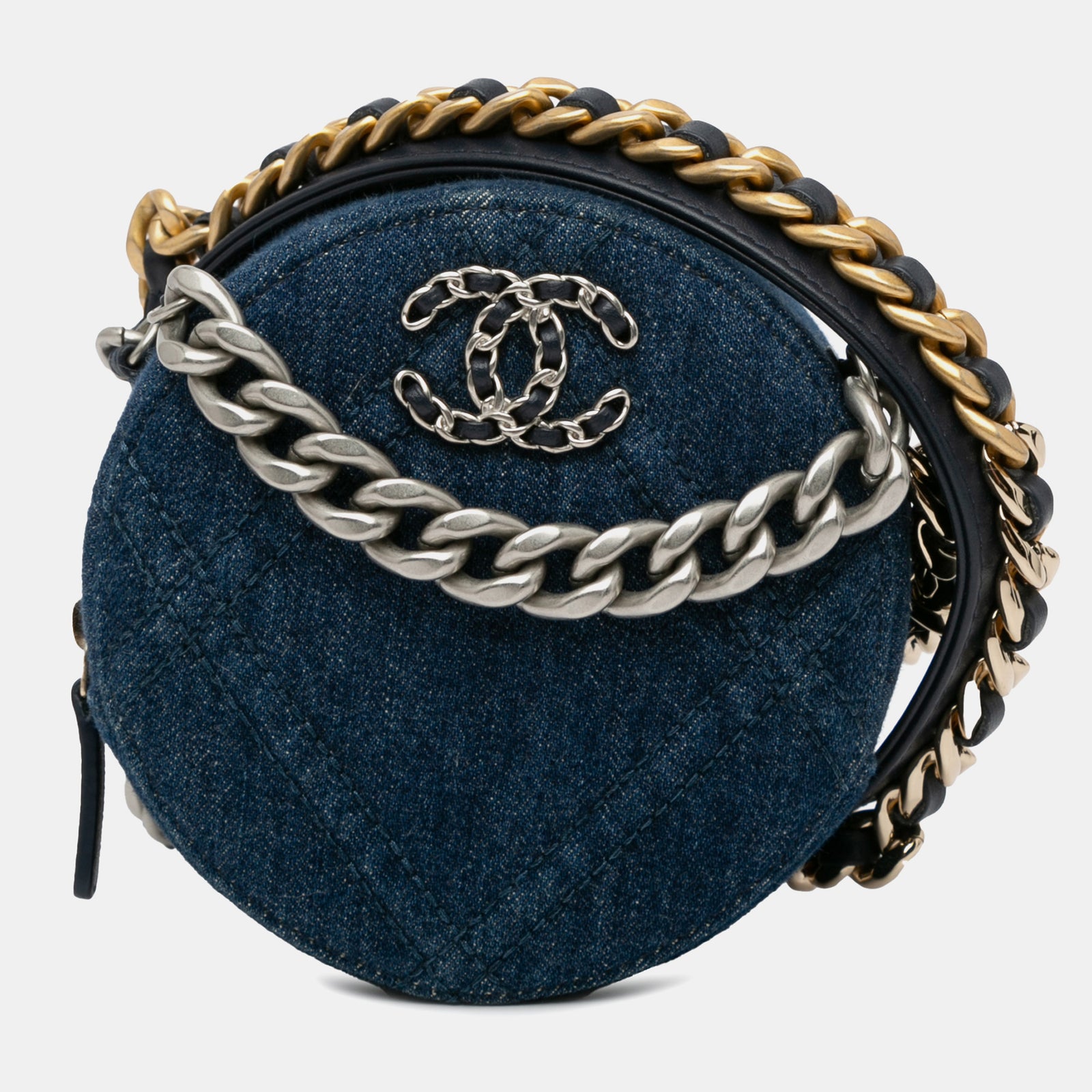 Chanel Blue Denim 19 Round Clutch with Chain