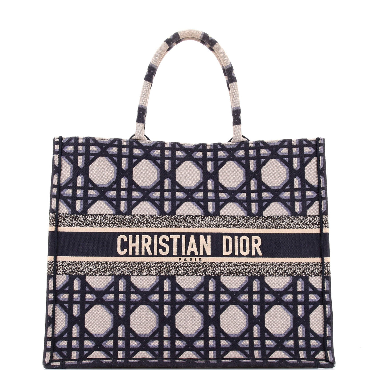 Christian Dior Book Tote Macrocannage Embroidered Canvas Large