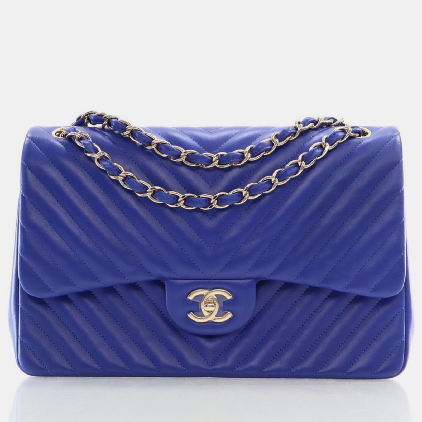 Chanel Blue Chevron Lambskin Medium Classic Double Flap Bag