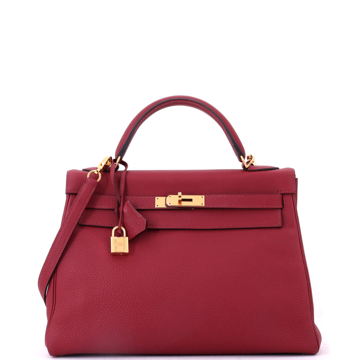 Herm?s Kelly Handbag Rouge Grenat Togo with Gold Hardware 32