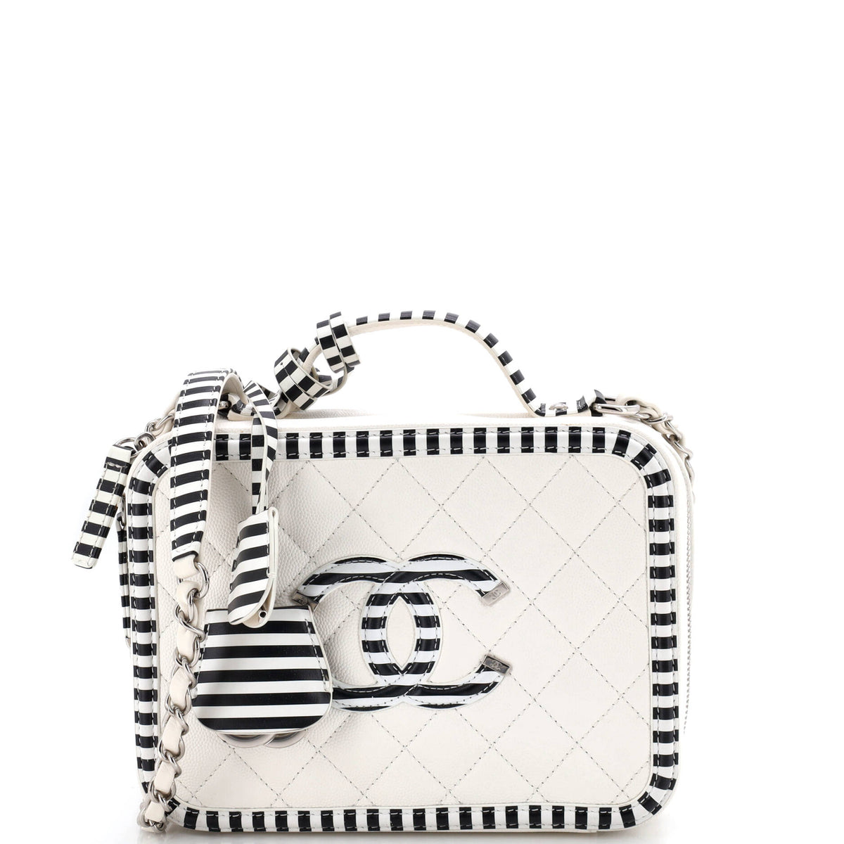 Chanel CHANEL Filigree Vanity Case Quilted Caviar with Striped Leather Medium