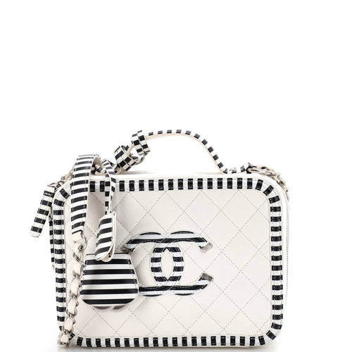 CHANEL Filigree Vanity Case Quilted Caviar with Striped Leather Medium