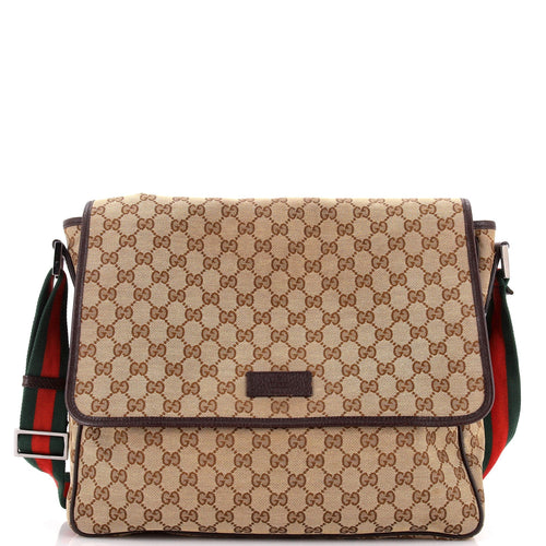 GUCCI Web Strap Flap Messenger GG Canvas Medium