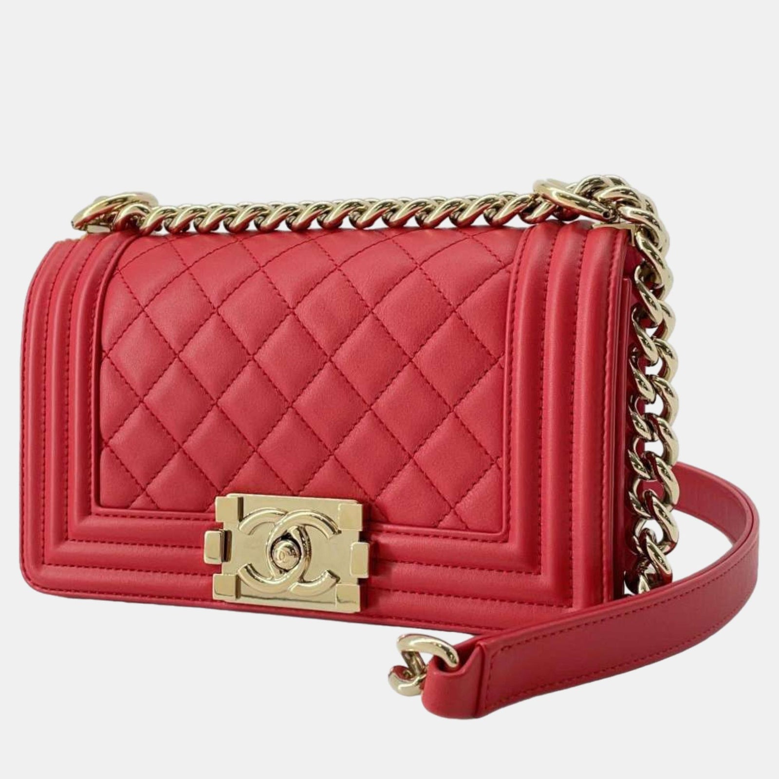 Chanel Red Leather Boy Shoulder Bag