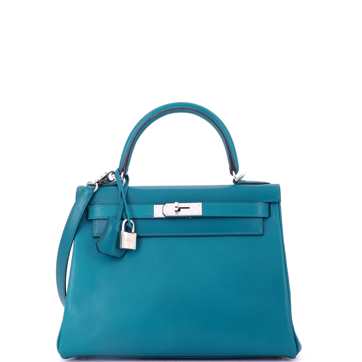 Herm?s Kelly Handbag Bleu Izmir Tadelakt with Palladium Hardware 28