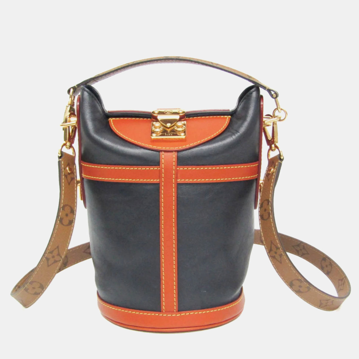 Louis Vuitton Blue Leather with Reverse Monogram Canvas Duffle Bag