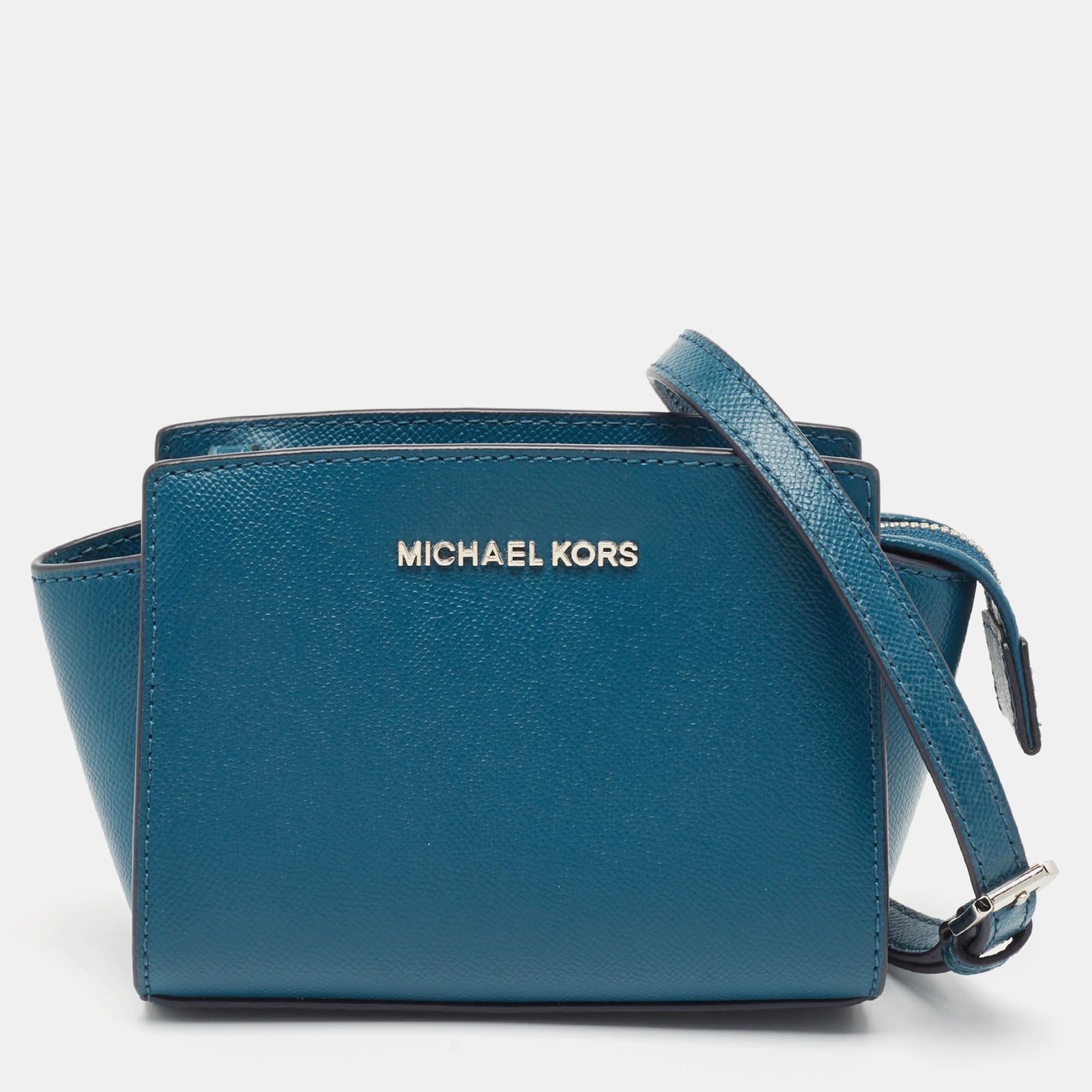 Michael Kors Blue Leather Mini Selma Crossbody Bag