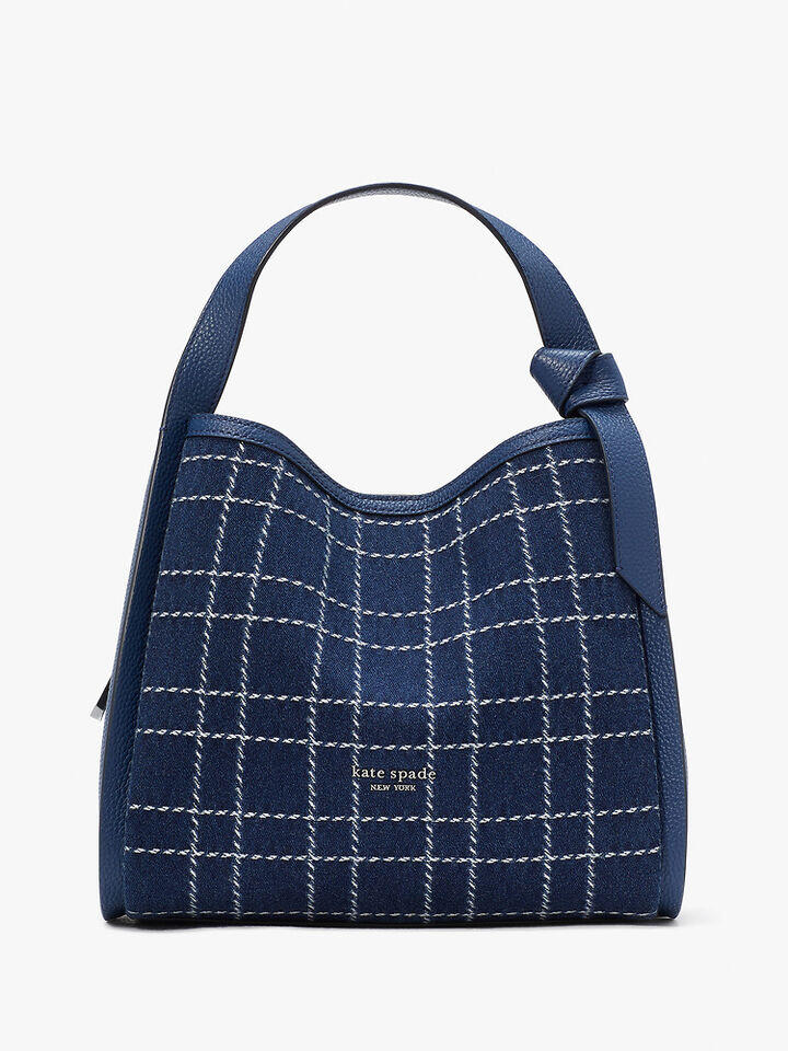 Kate Spade Au Knott Denim Check Medium Crossbody Tote