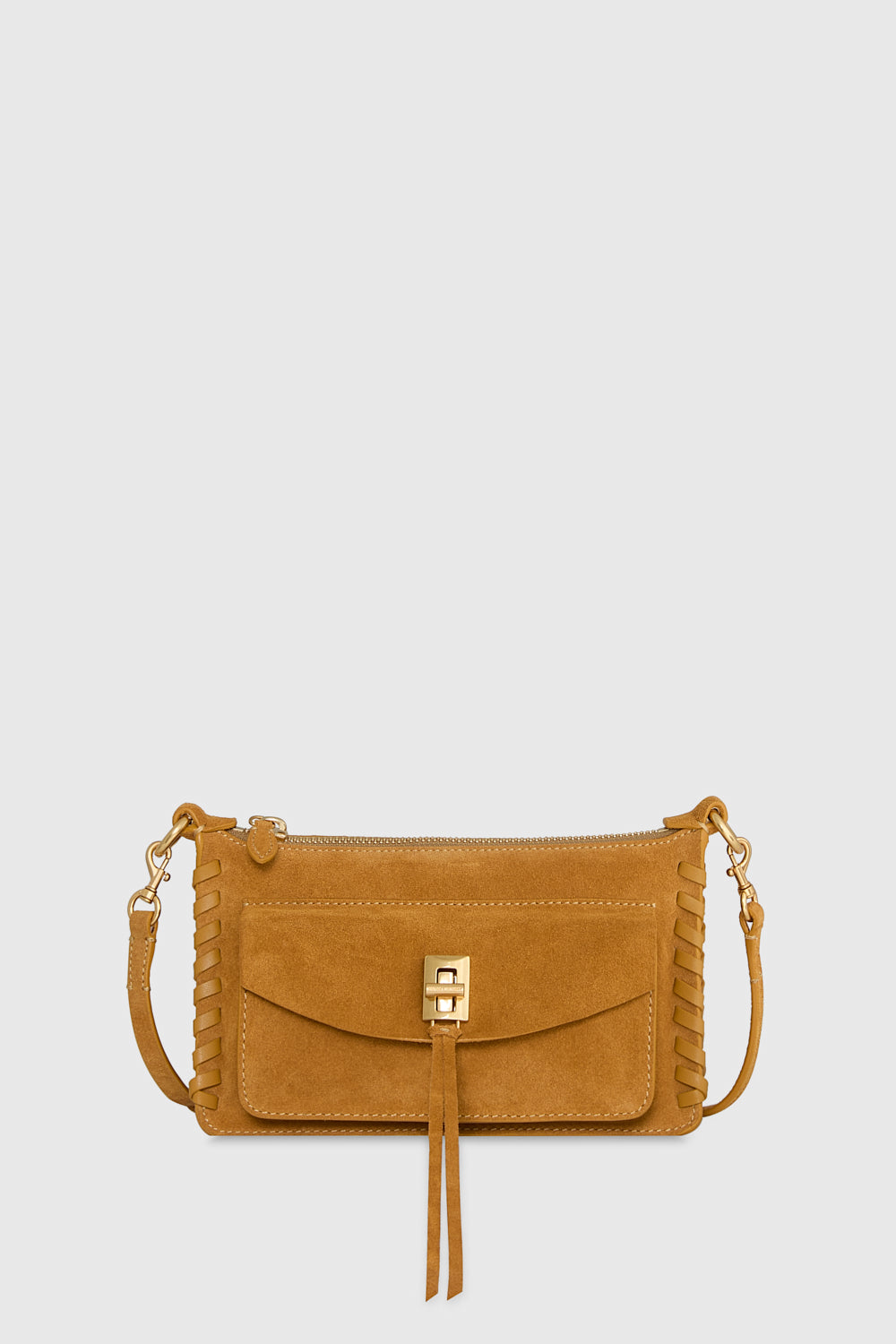 Rebecca Minkoff Darren Whipstitch Mini Top Zip Crossbody Bag In Oro