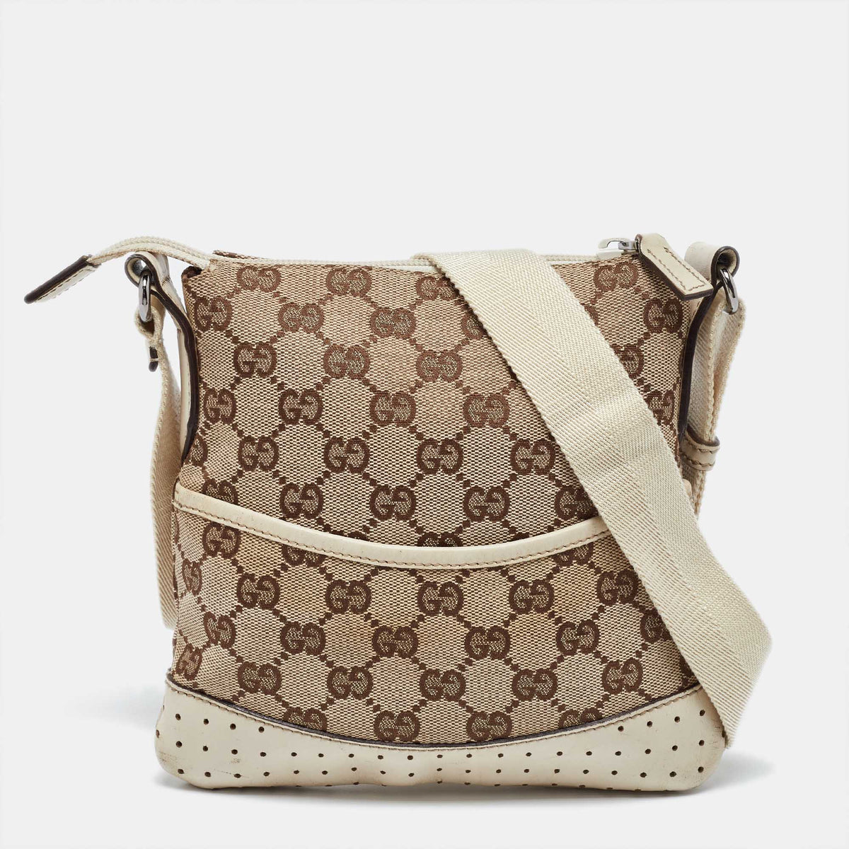 Gucci Beige GG Canvas and Leather Crossbody Bag