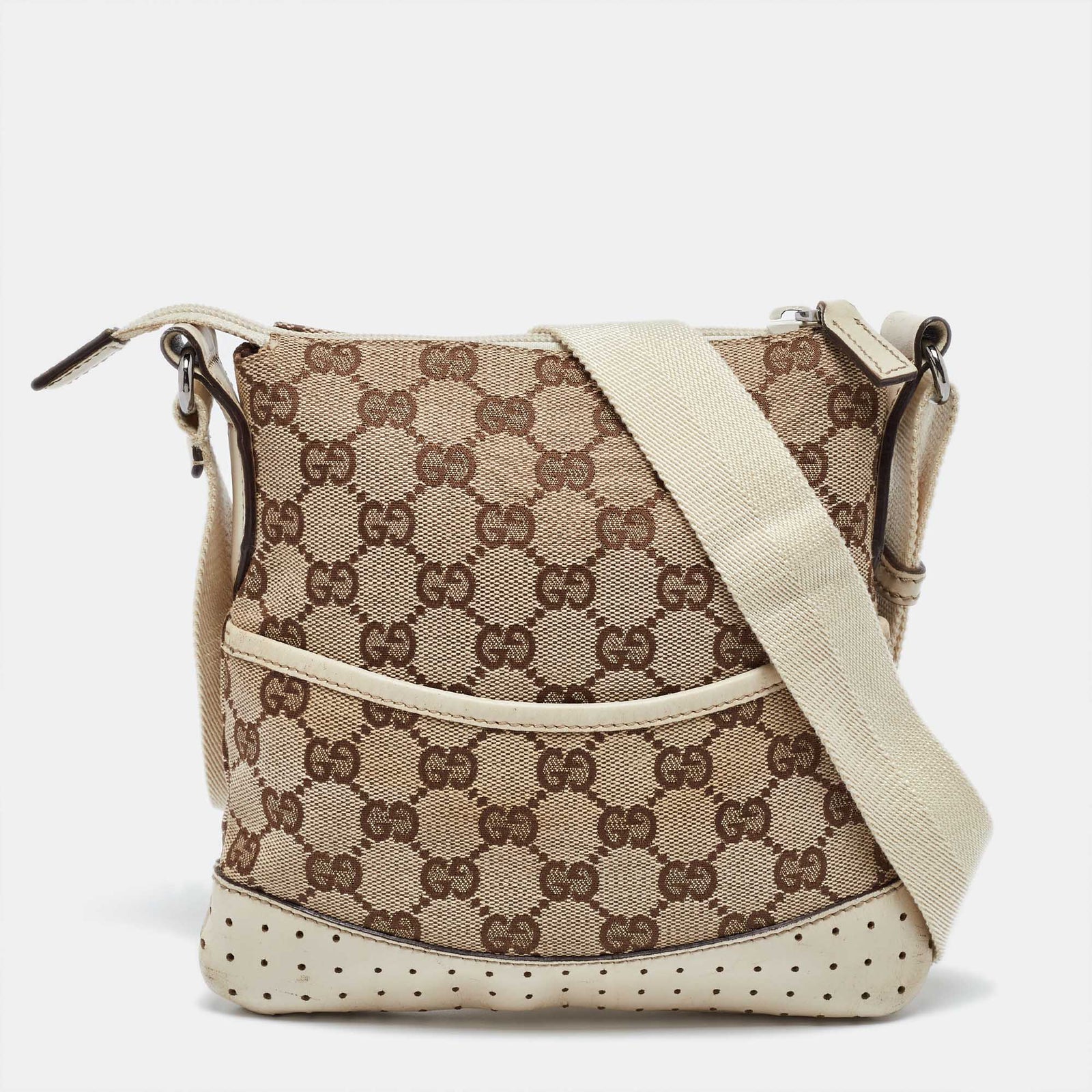 Gucci Sac à bandoulière en toile et cuir beige GG