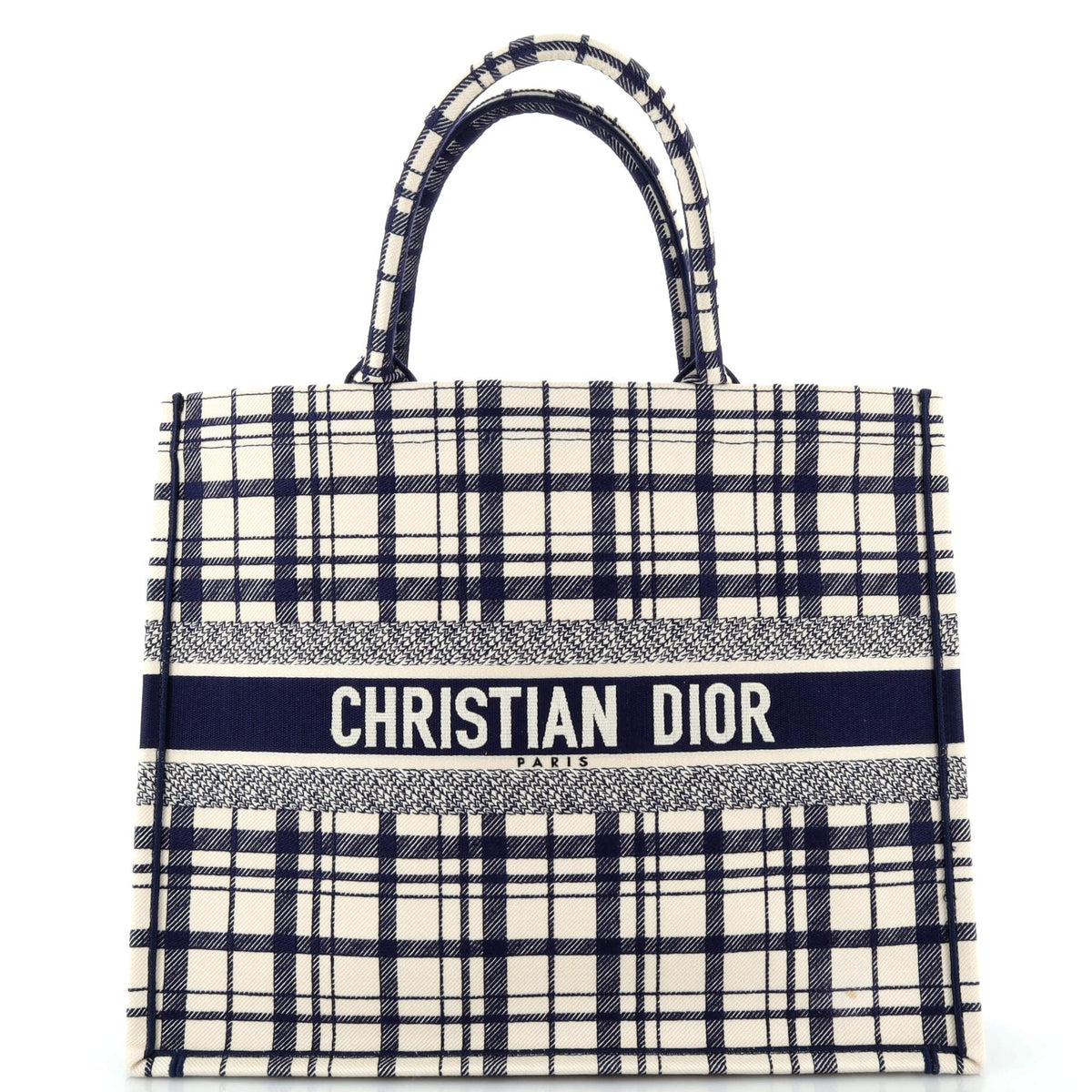 Christian Dior Book Tote Tartan Check Canvas Medium