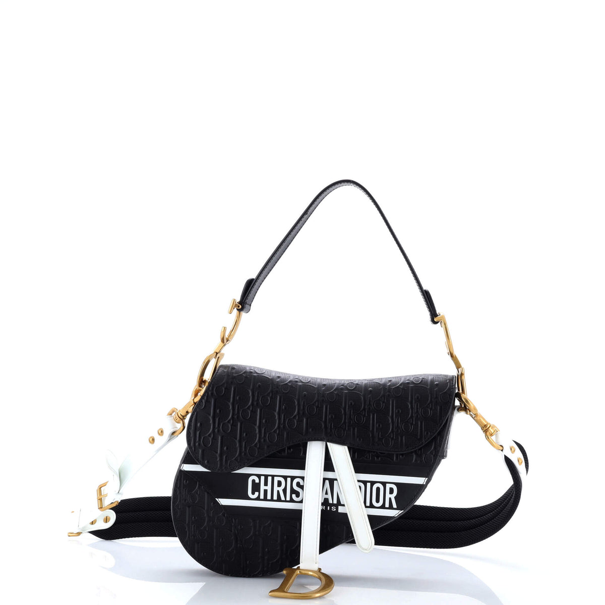 Christian Dior Saddle Handbag Oblique Embossed Calfskin Medium