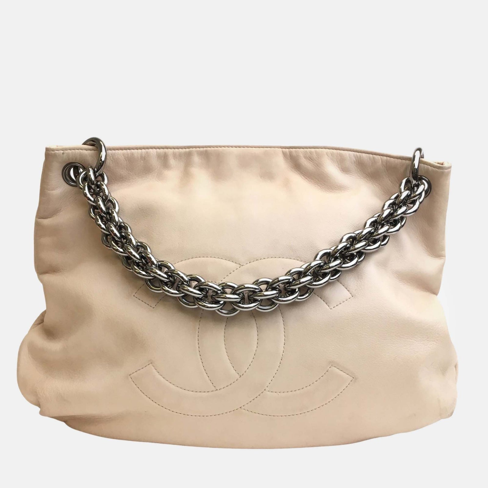 Chanel Beige Lambskin Soft And Chain Hobo