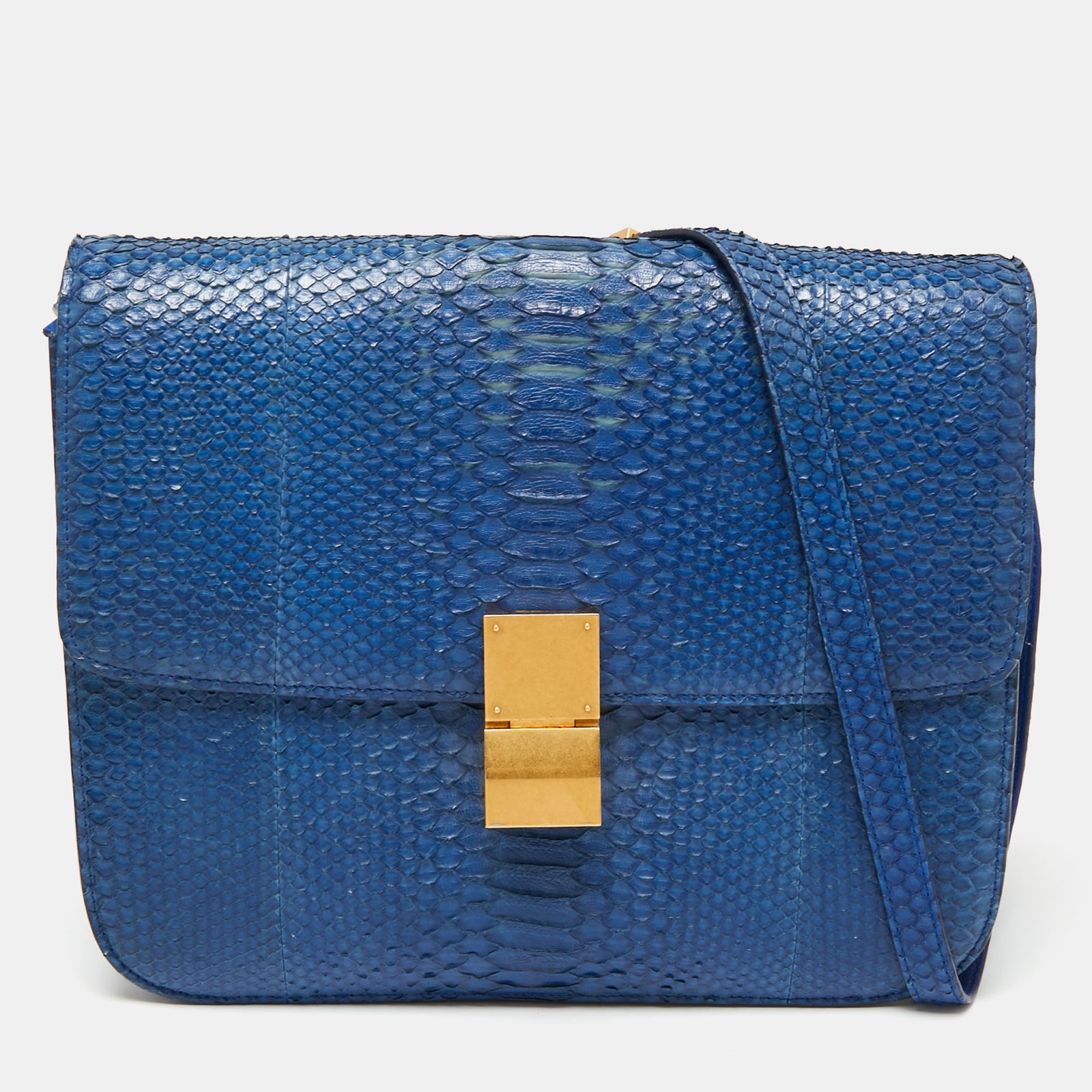 Celine Blue Python Large Classic Box Shoulder Bag