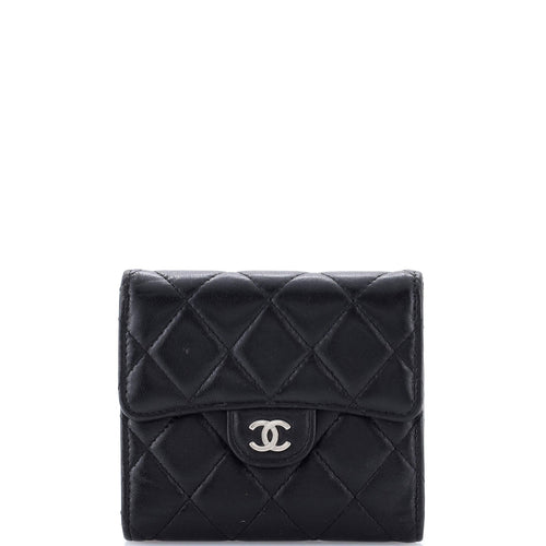 CHANEL Trifold Flap Wallet Quilted Lambskin Small