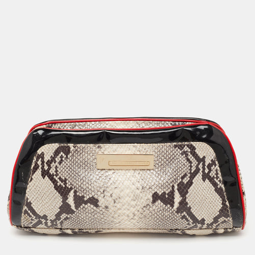 Multicolour Python Embossed and Patent Leather Clutch