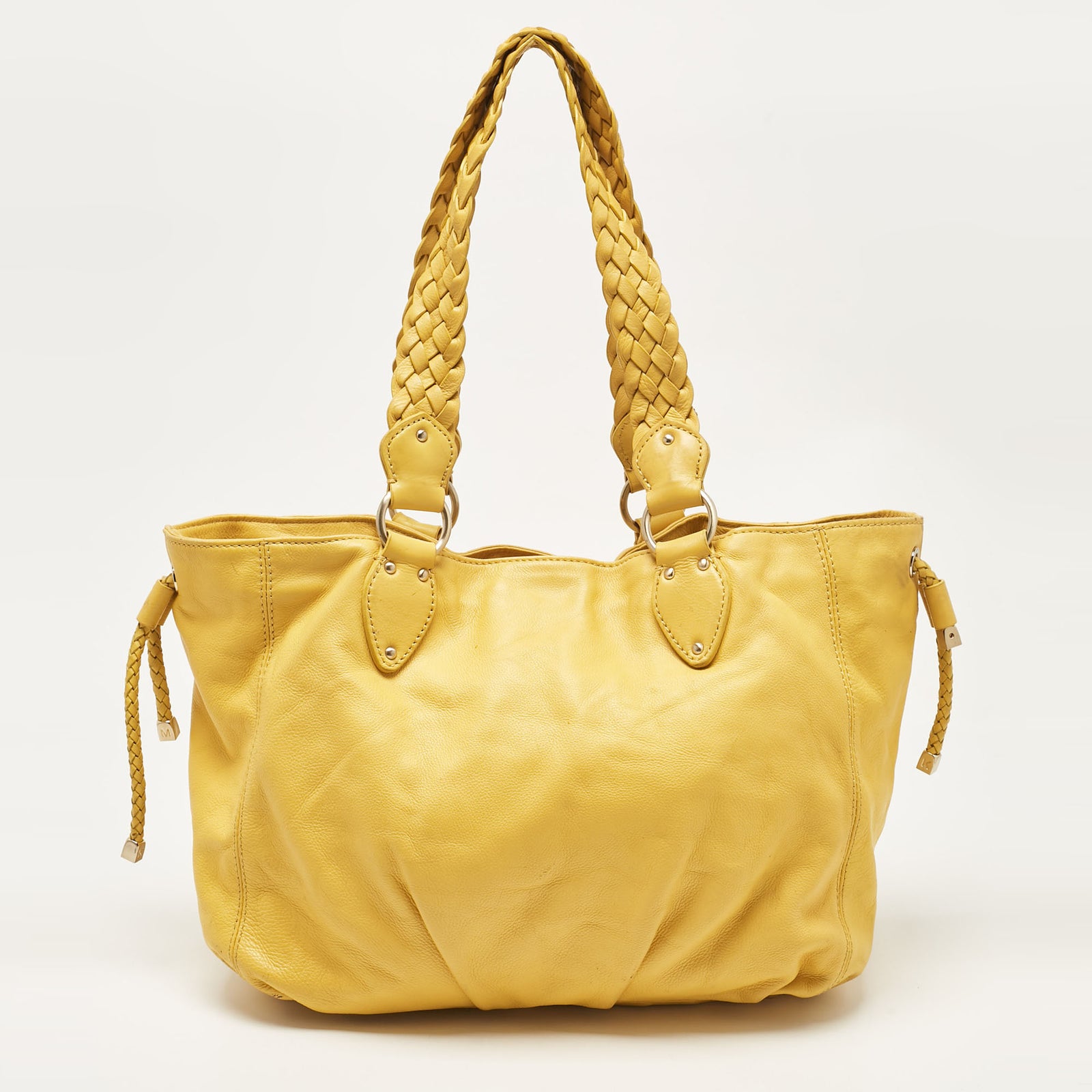 Michael Kors Yellow Leather Braided Drawstring Shoulder Bag