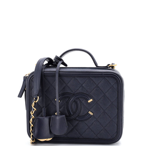 CHANEL Filigree Vanity Case Quilted Caviar Medium