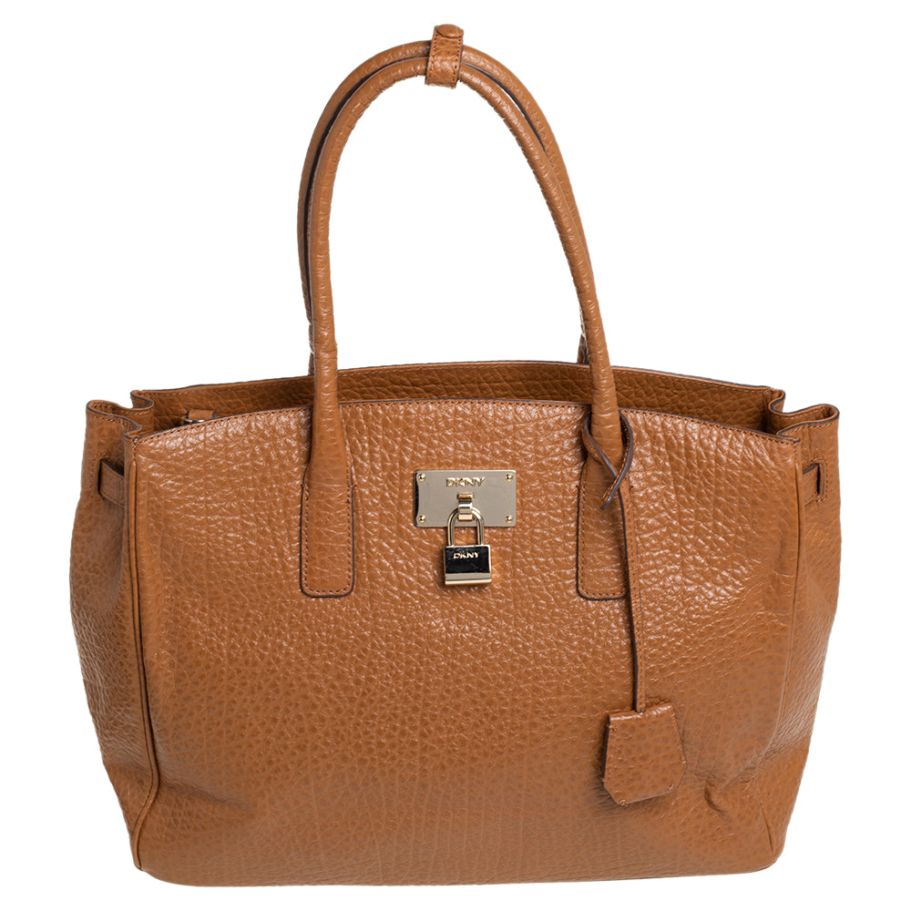 DKNY DKNY Caramel Brown Pebbled Leather Padlock Tote