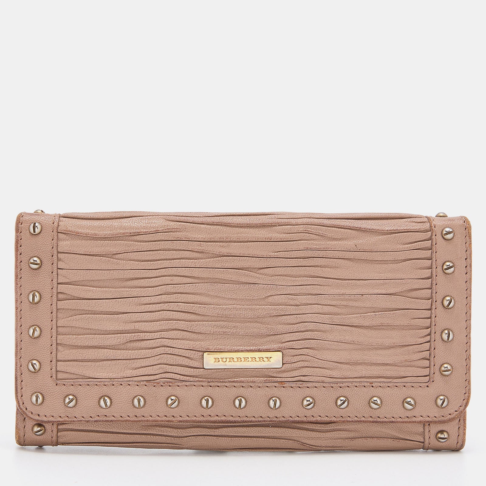 Burberry Old Rose Pleated Leather Flap Continental Wallet