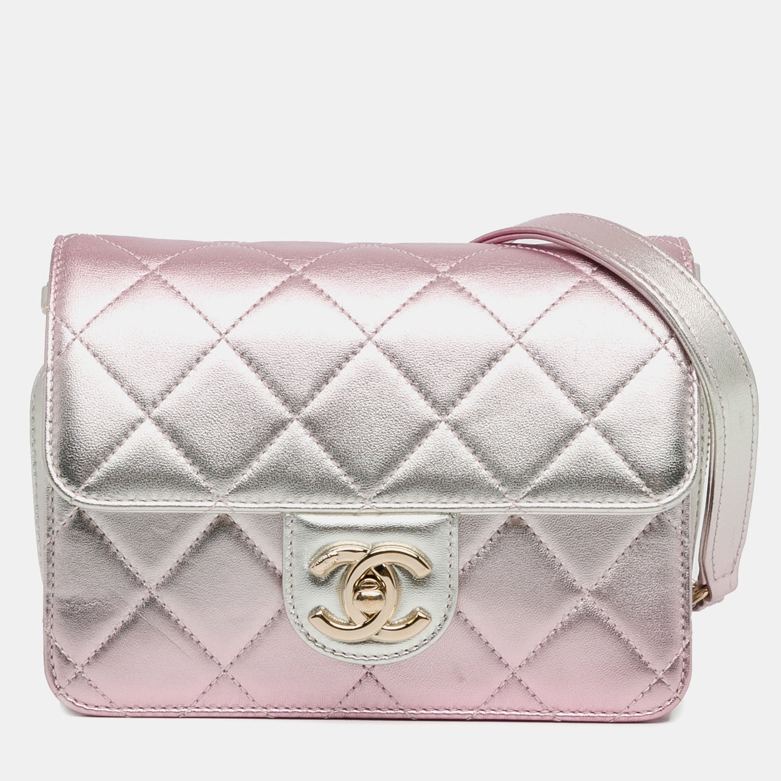 Chanel Mini sac à rabat en cuir d'agneau métallisé façon portefeuille