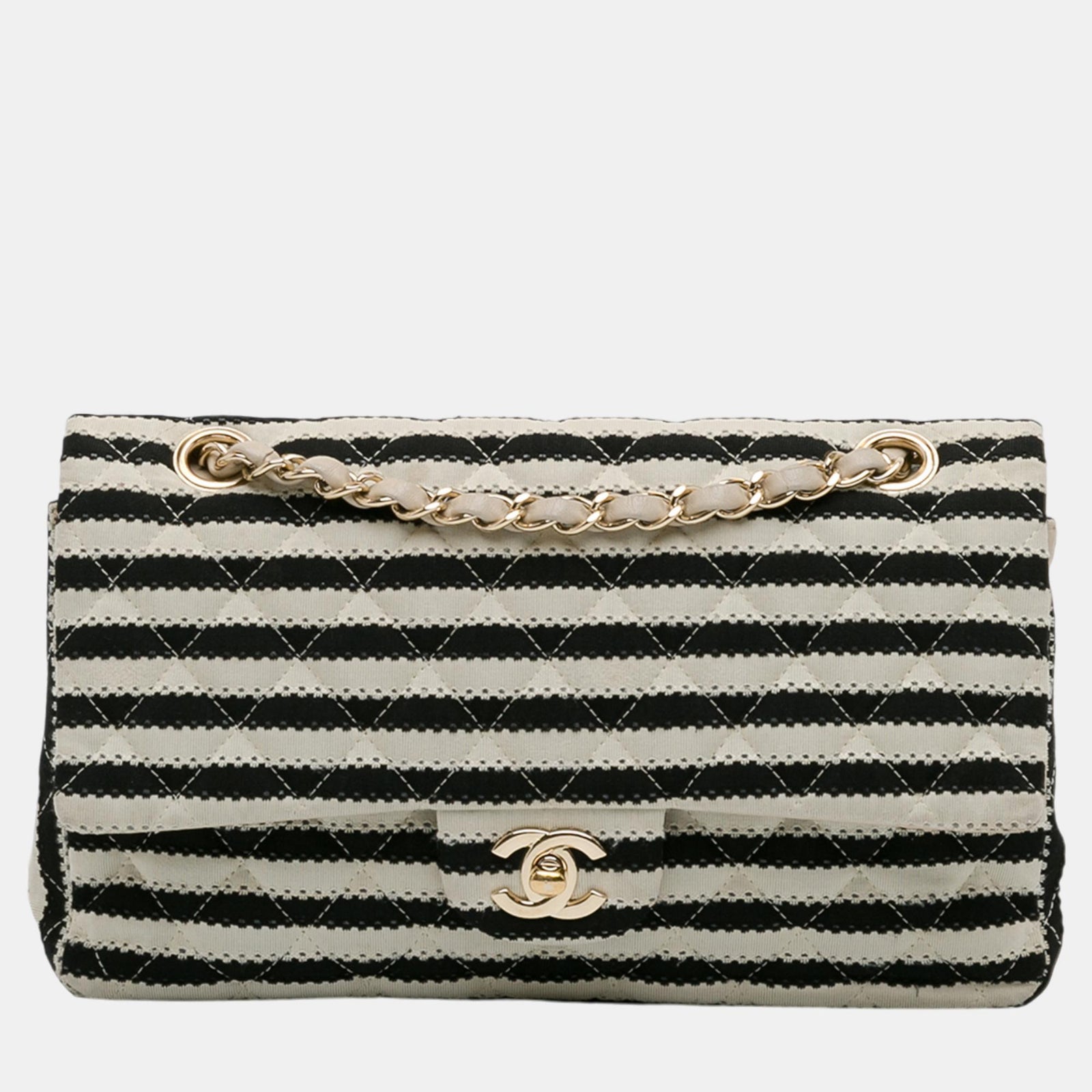 Chanel Sac à rabat Coco Sailor Classic Medium en jersey noir/blanc