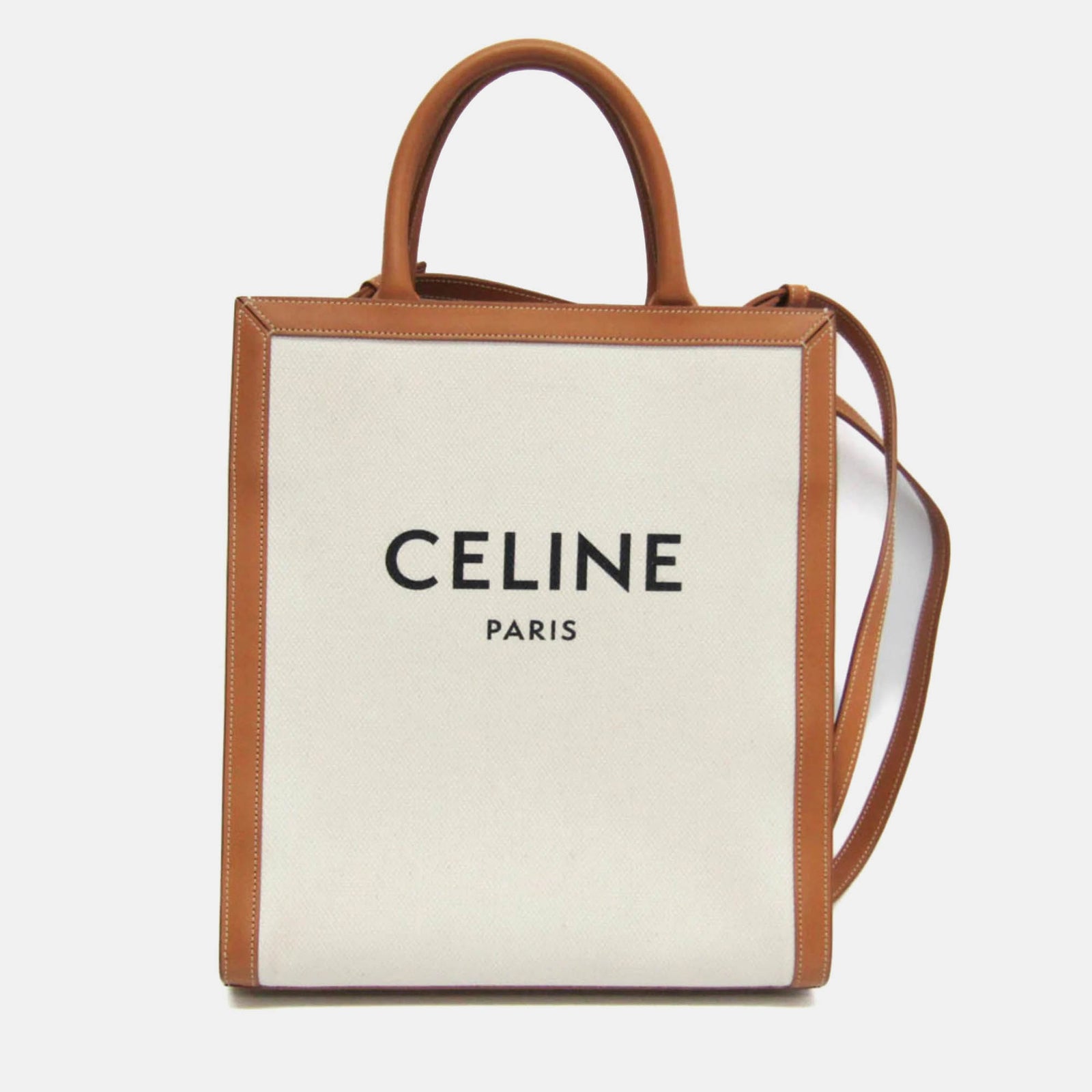 Celine Vertikale Tragetasche „Cabas“ aus Leder und Canvas in Kamel/Off-White