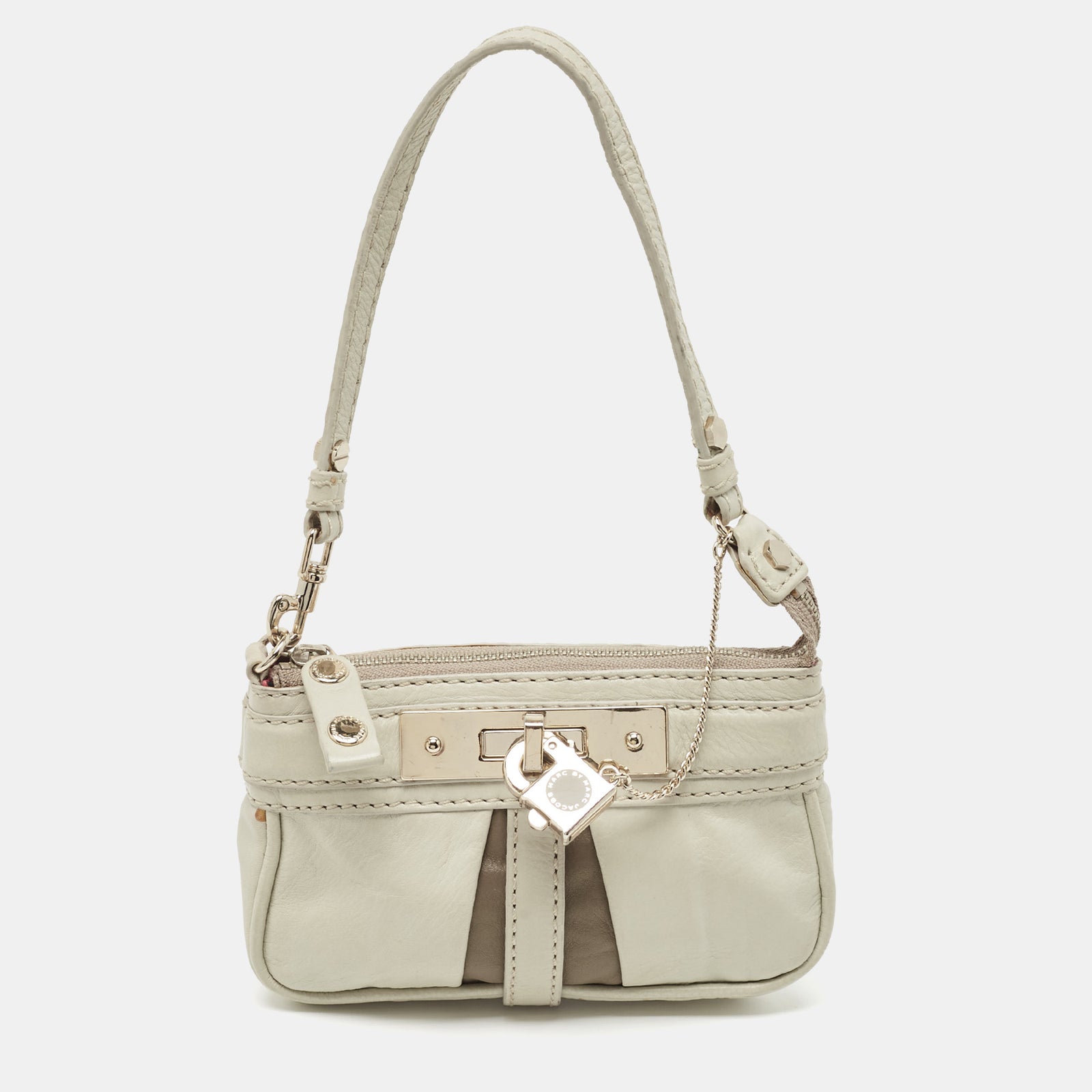 Marc By Marc Jacobs Marc By Marc Jacobs Off White Leather Padlock Charm Pochette Bag