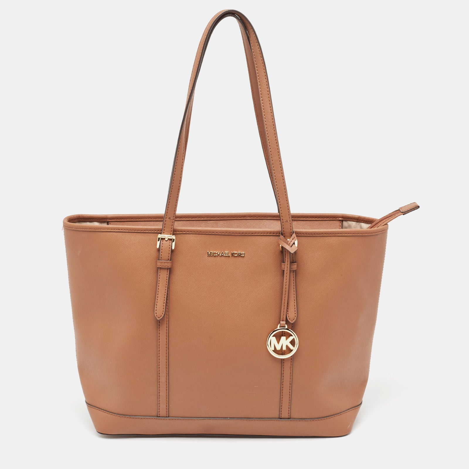 Michael Kors Brown Saffiano Leather Jet Set Travel Tote