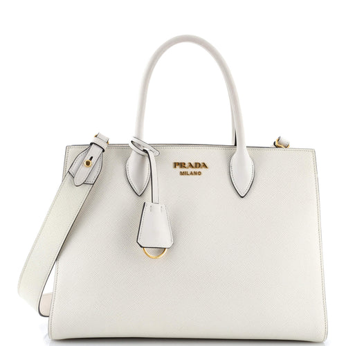 PRADA Side Pleat Tote Saffiano Leather Large