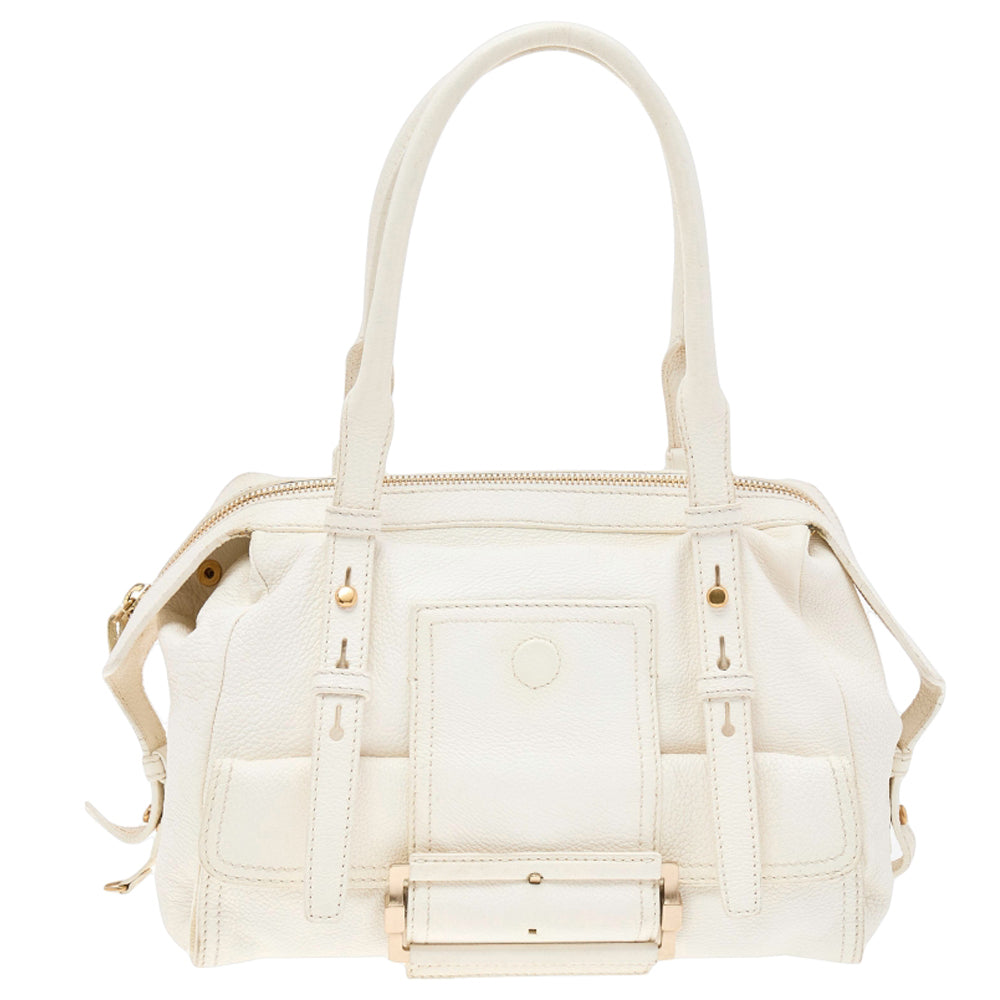 White Leather Zip Satchel