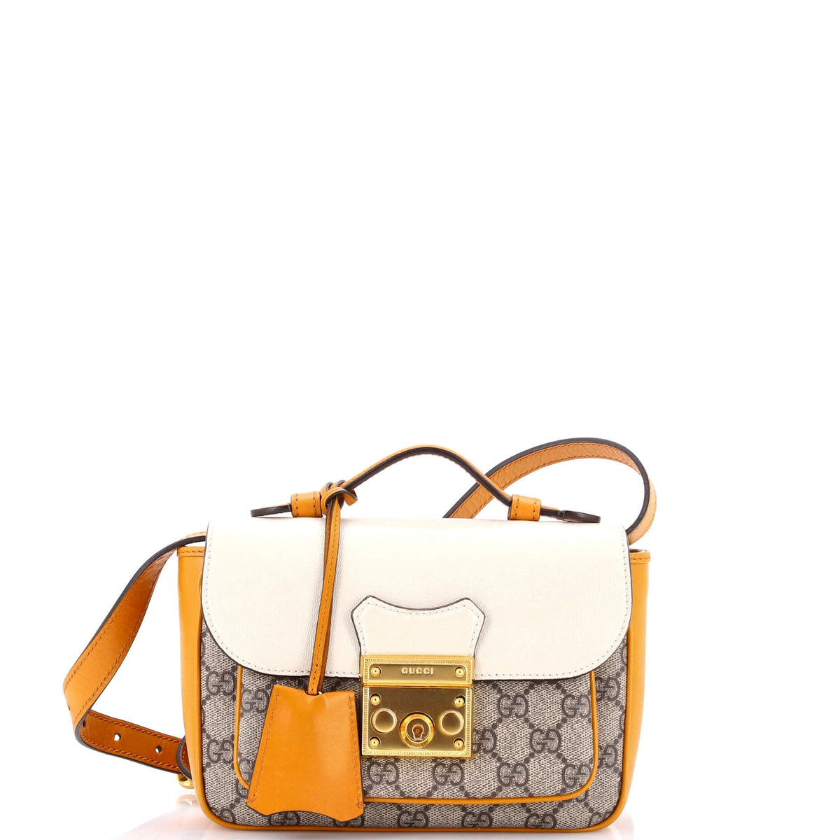 Gucci GUCCI Padlock Front Pocket Flap Shoulder Bag GG Coated Canvas and Leather Mini