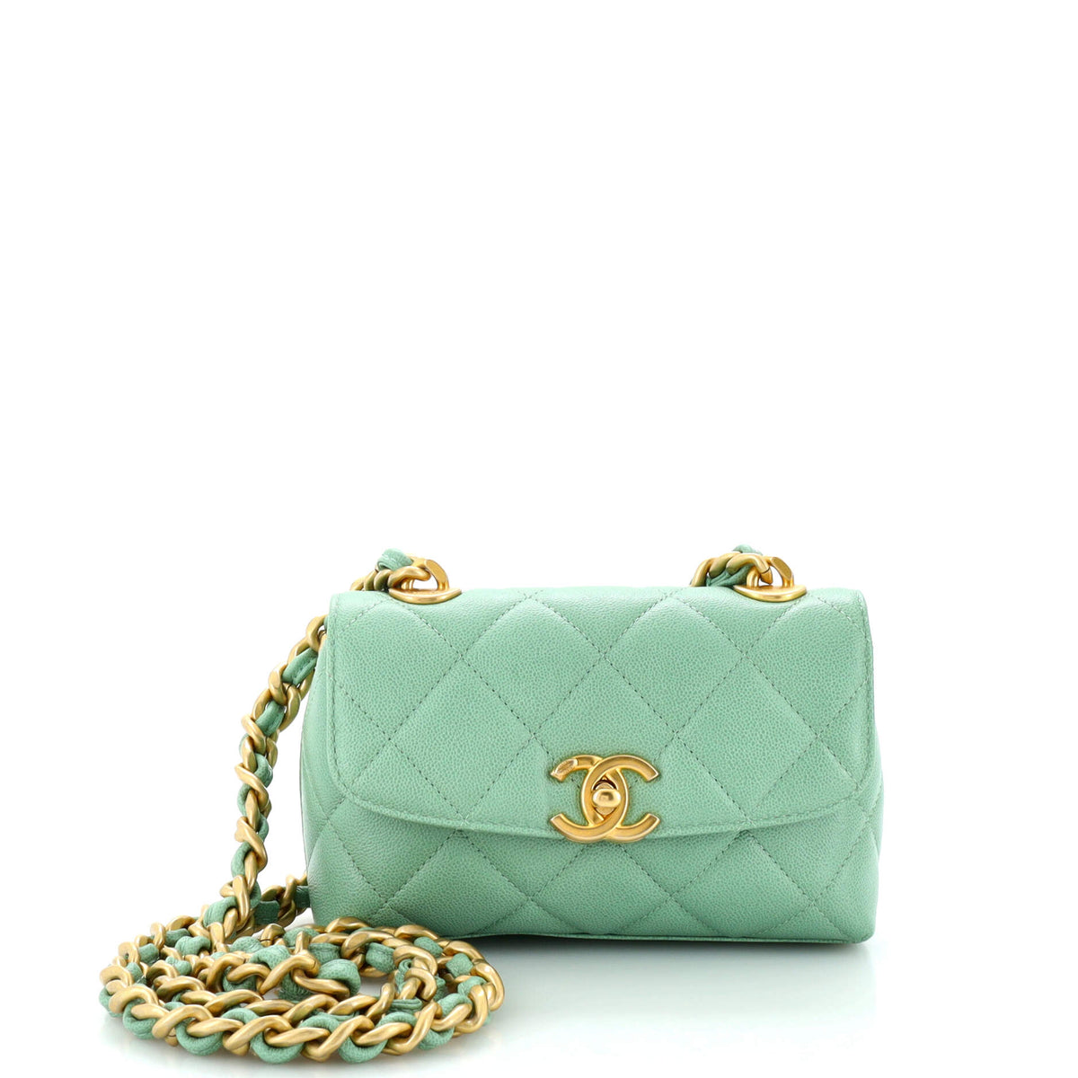Chanel CHANEL CC Rounded Flap Crossbody Bag Quilted Caviar Mini